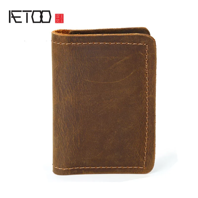 AETOO бумажник кожаный мужской бумажник короткий параграф воловья кожа карта бит функция мини-кошелек - Цвет: 3