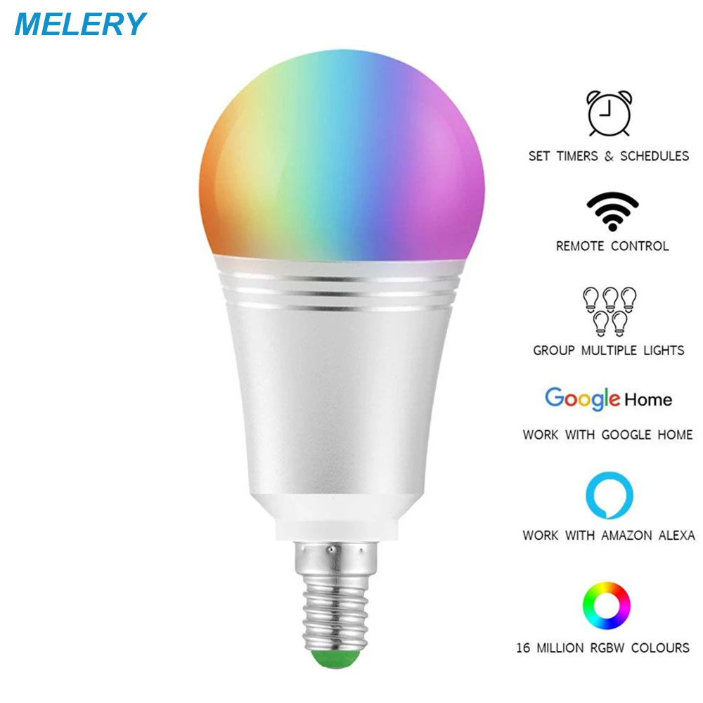 

WiFi Smart Bulb LED Lamp 7W 6000K E14 Colour Dimmable 60W Equivalent Remote Control Voice Control by Amazon Alexa Google Home