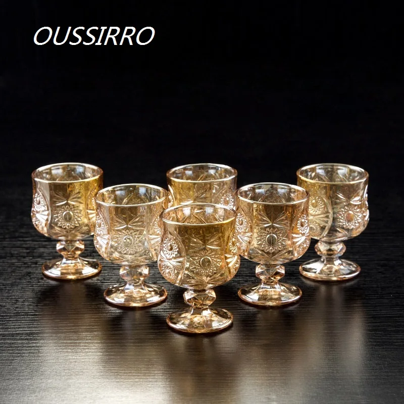 

OUSSIRRO 6PCS/set Creative Vodka Wine Brandy Snifters Gold Goblet Engraving Shot Glass High Spirits White Wine Glass Home Drink