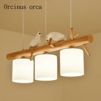 

The Nordic modern minimalist Bird chandelier Restaurant Bar bedroom Japanese creative wooden decorative chandelier