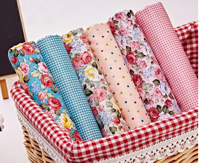 

ZY DIY Pretty 40x50cm Colorful Blooming Rose Flowers & Check Dot 100% cotton twill cotton Fabric Bundle