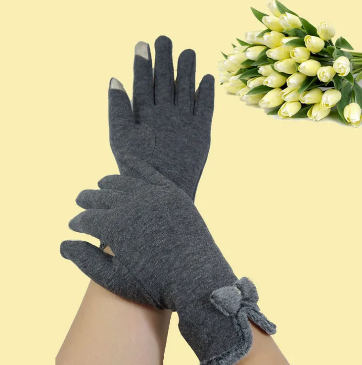 Новый стиль 2018 толстый шерстяной Для женщин перчатки Сенсорный экран водительские перчатки бантом зимние теплые варежки Мода Полный