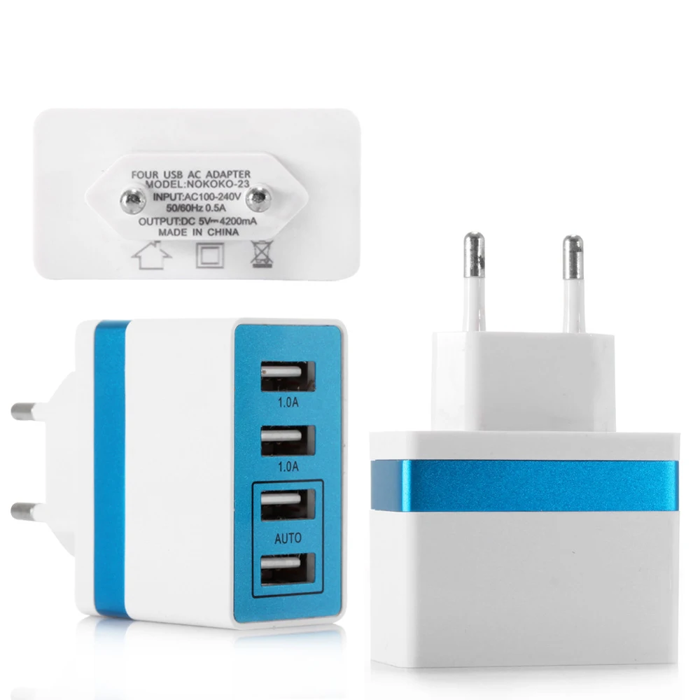 4 Port USB Charger EU Plug Charging Station Travel USB Multiple Chargers Station 4-Port Fast Charge Adapter Wall Desktop Charge (5)