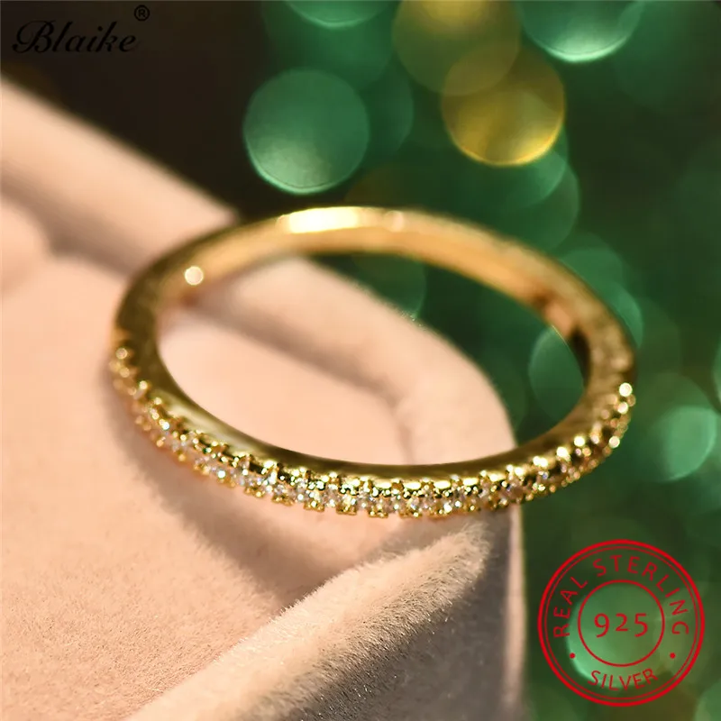 Настоящее Серебро s925 пробы, кольца для женщин, штабелируемые однорядные белые циркониевые тонкие кольца, женское минималистское кольцо, свадебные ювелирные изделия CZ