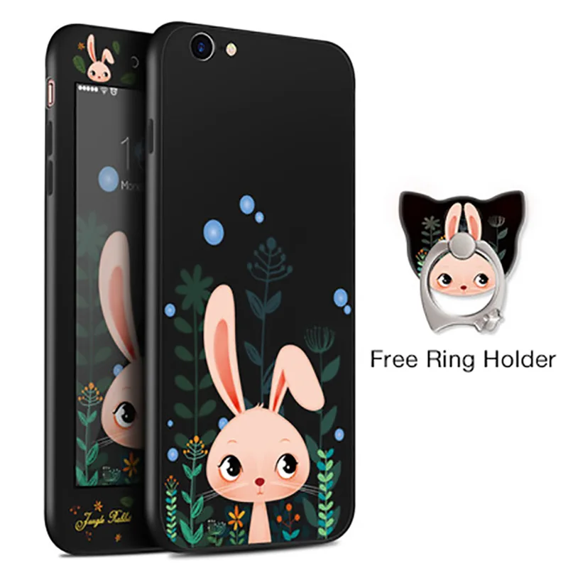 Милый силиконовый чехол для iPhone 8, чехол на 360 градусов, полное покрытие, бамперы для iPhone 7, 8 Plus, X, противоударный чехол с закаленным стеклом - Color: Jungle Rabbit