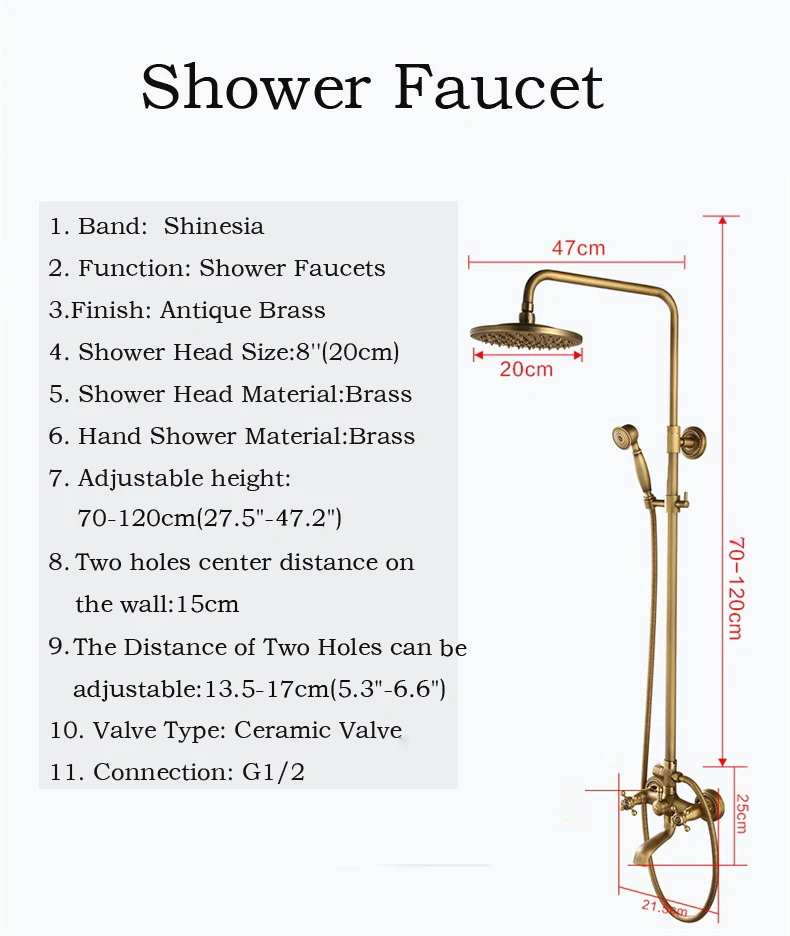 Античный латунный душевой набор кран с товарной полкой и вешалками смеситель кран " дождевая головка двойные ручки настенный