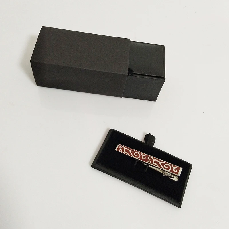 CHUKUI Men's Tie Bar Black Mini Tie Clip Box Tie Pins Gift Box Velvet Show Cases  (4)