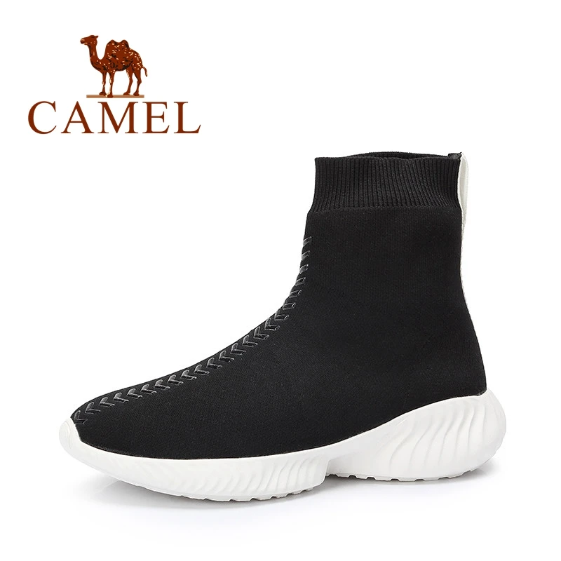 

CAMEL Women Winter Short Boots Sneakers Casual Fashion Platform Shoes Female Stretch Fabrics Socks Boots Ankle Cross Tied