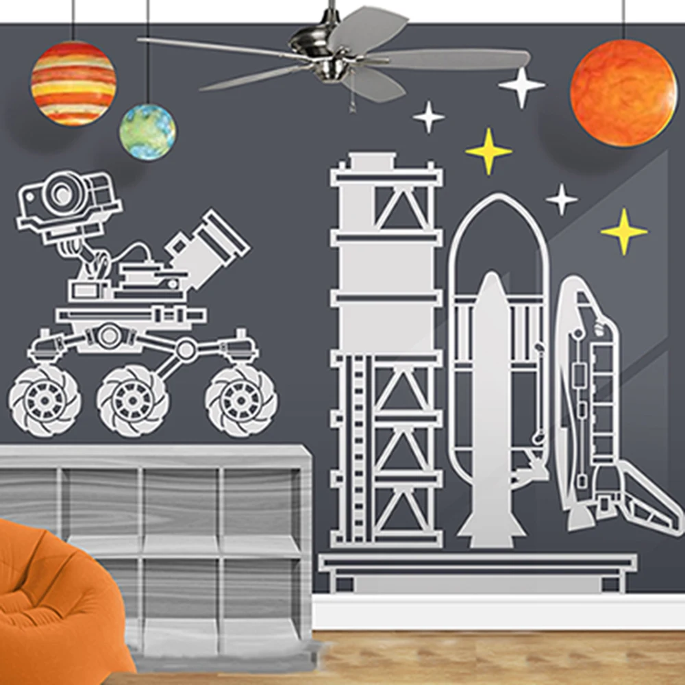 Large Space Rocket  Astronaut  Wall Decal Boy Room Classroom Cartoon Rocket Space Astronaut Wall Sticker Playroom Vinyl  (1)
