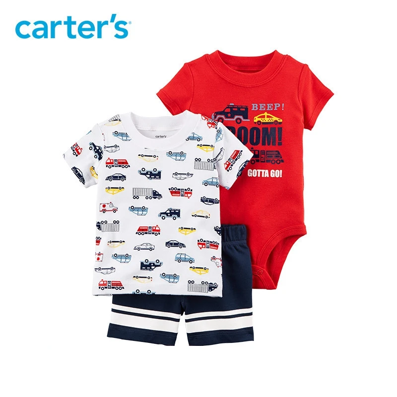 

3pcs transportation tee bodysuit shorts clothing sets Carter's baby boy soft cotton Summer 121I388