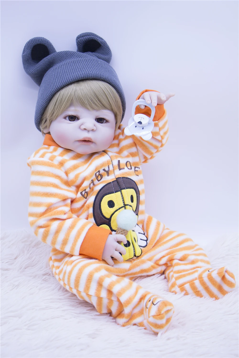 

Full Silicone Reborn Baby Doll 22inch blond hair Newborn boy Toddler Babies Doll Children Bathe Toy Lifelike Interactive DOLl