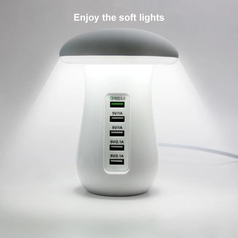 Mushroom Led Light Lamp Charging Station Dock Stand Qc 3.0 Quick Charger