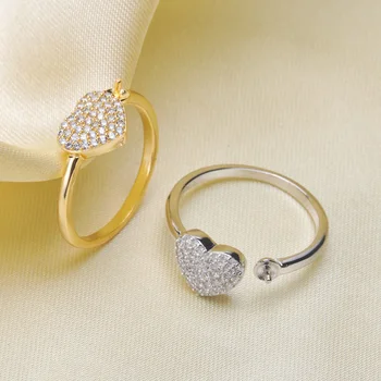 

Shining Heart Pearl Ring Mountings Base Findings Adjustable Ring Jewelry Parts Fittings Charm Accessories Silver Jewellery