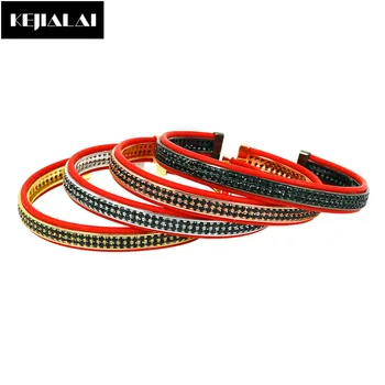 

Anil Arjandas Men Bracelet Red Leather Bangle with Double Lines Black Zircon High Quality Jewelry for Women Adjustable Open Cuff