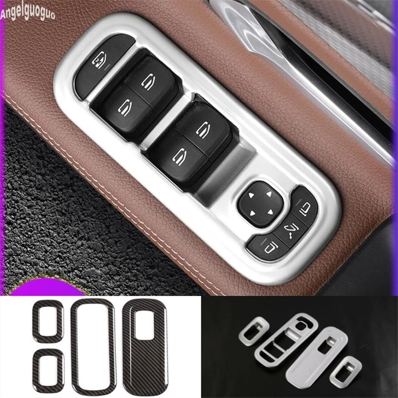 

For Mercedes Benz A class W177 Accessories ABS carbon chrome Car Window Glasses Lifter Button Cover Switch Frame Trim Sticker