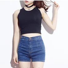 Лидер продаж; женские летние однотонные Короткие топы без рукавов с круглым вырезом и эластичным поясом; женские пикантные свободные Стрейчевые хлопковые футболки