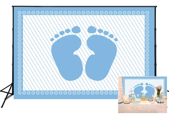 

Little Blue Feet Backdrop Babyshower Party Photography Filming Background Birthday Baby Shower PhotoBooth Banner Photocall