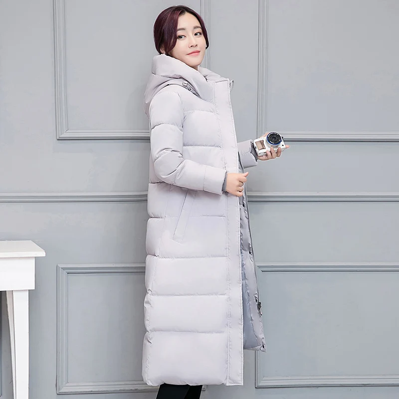 Зимний женский пуховик хлопковая куртка модная длинная куртка с капюшоном - Цвет: Gray