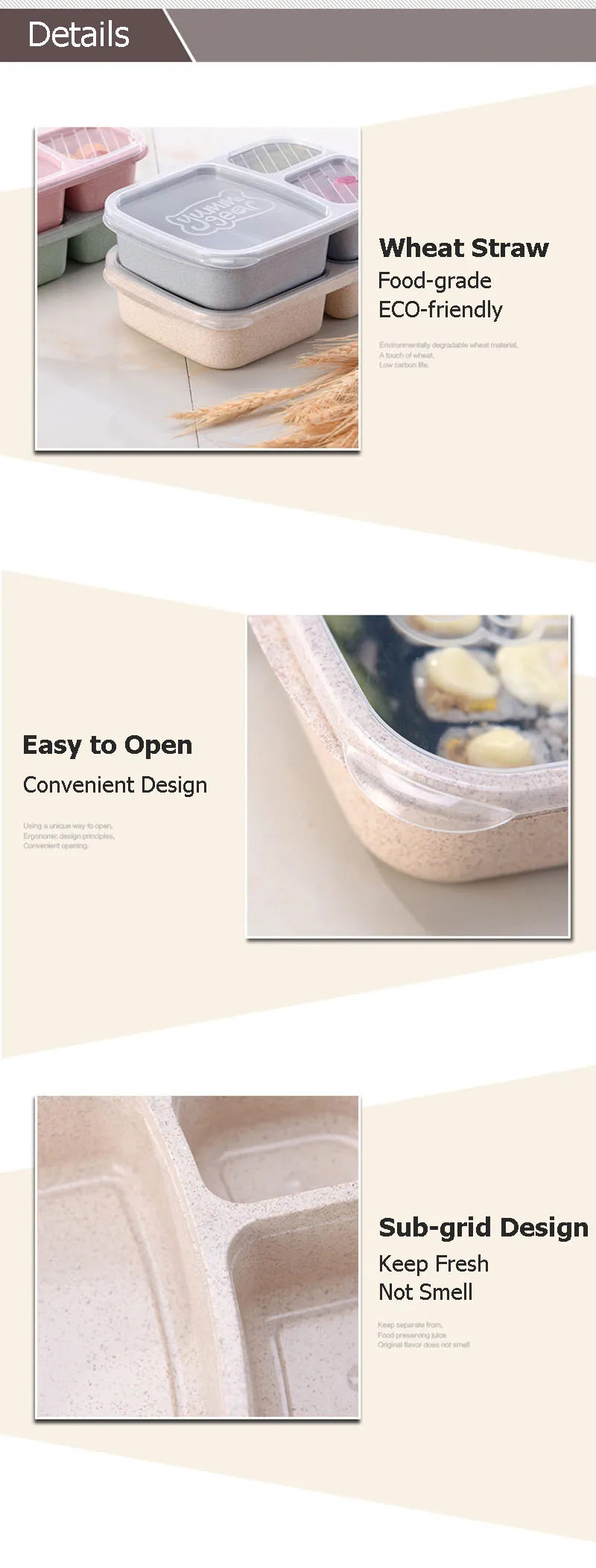 Baby Food Storage Wheat Straw Eco-friendly Lunch Lid Box 3 Grid Children Feeding Food Training Container Dinnerware Set BB5064 (4)