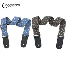 Longteam Adjustable Cotton Ukulele GuitarStrap Denim fabric Leather Head  Tail nail and rope Guitar Accessories 