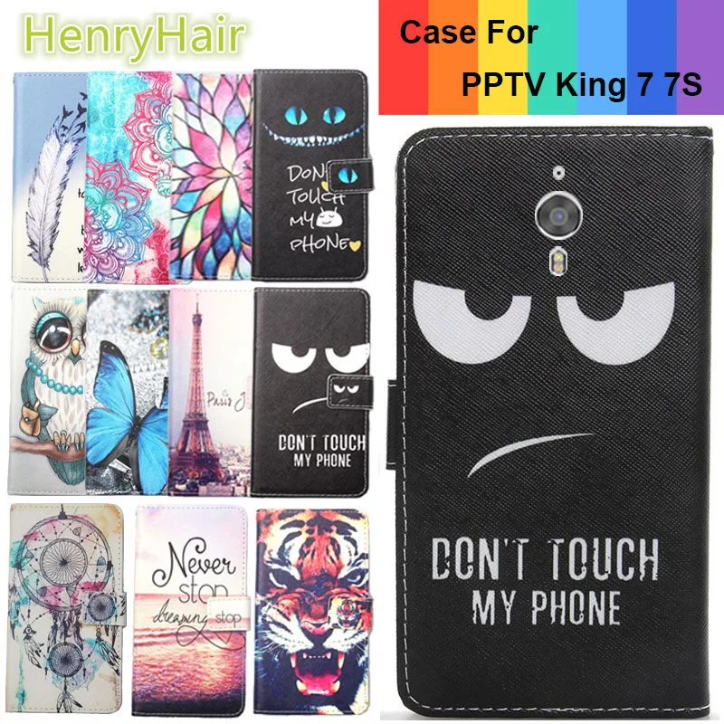 

Top Selling 11 Colors Cartoon Painting PU Leather Magnetic clasp Wallet Cover For PPTV King 7 7S Case
