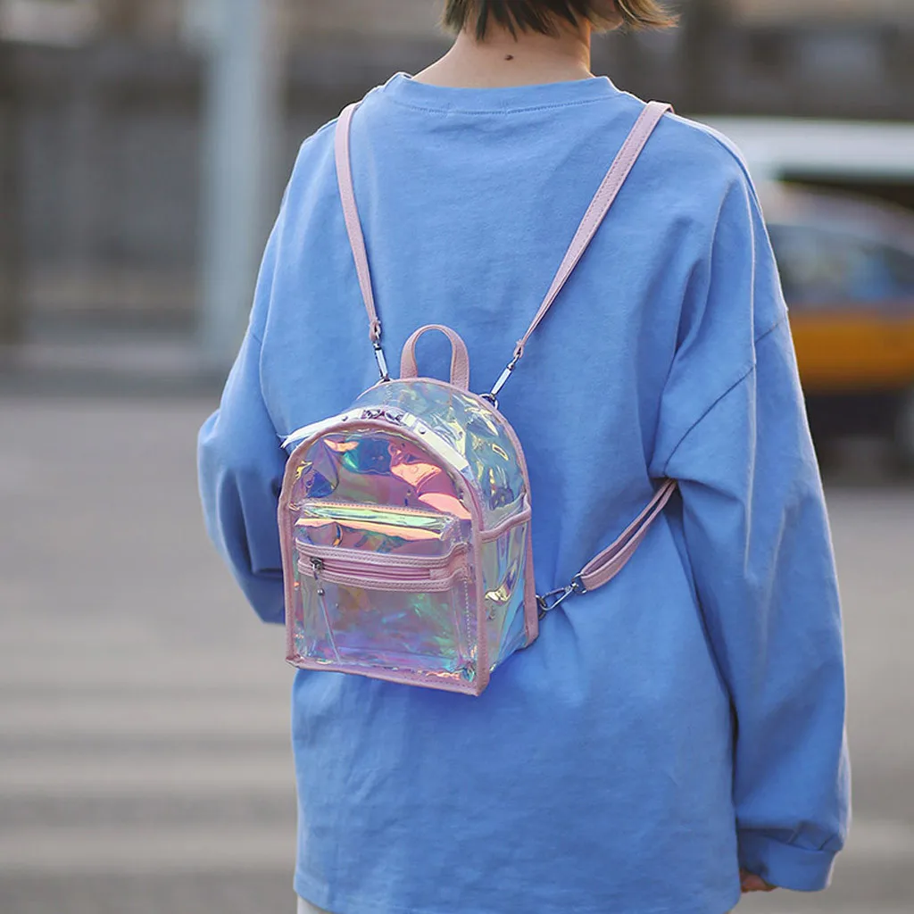

Transparent PVC Backpack Women Bookbag Jelly Women Travel Backpack Purse Crystal Beach Bag Portable Women Jelly Bags #T30