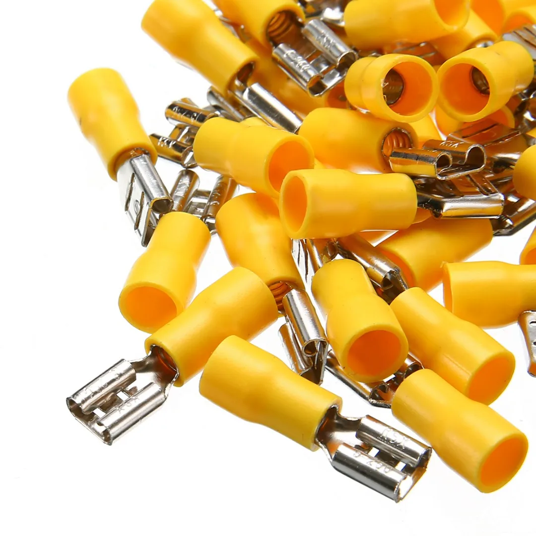 50pcs Insulated Female Crimp Spade Wire Connector Terminals 4.0-6.0mm 10-12 AWG Yellow