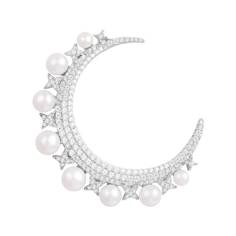 

One Piece 925 Sterling Silver Zircon Art New Moon Stud Earring One Thousand & One Night FESTIVAL Freshwater Pearl Fairy Jewelry