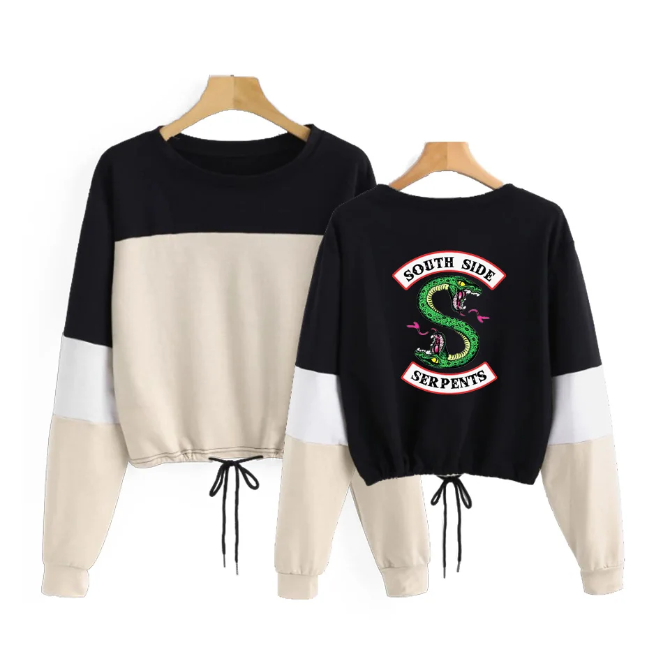 Drop shopping Riverdale Southside Round Neck CONTRAST COLOR Long Sleeve Rope Sweatshirts Casual Women Sweatshirts 2019 Crop Top Drop shopping Riverdale Southside Round Neck CONTRAST COLOR Long Sleeve Rope Sweatshirts Casual Women Sweatshirts 2019 Crop Top