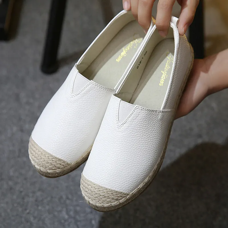 

2019 Loafers shoes Women slip on Flats Solid spring Summer ladies round toe white shoe Plus Size footwear jko7
