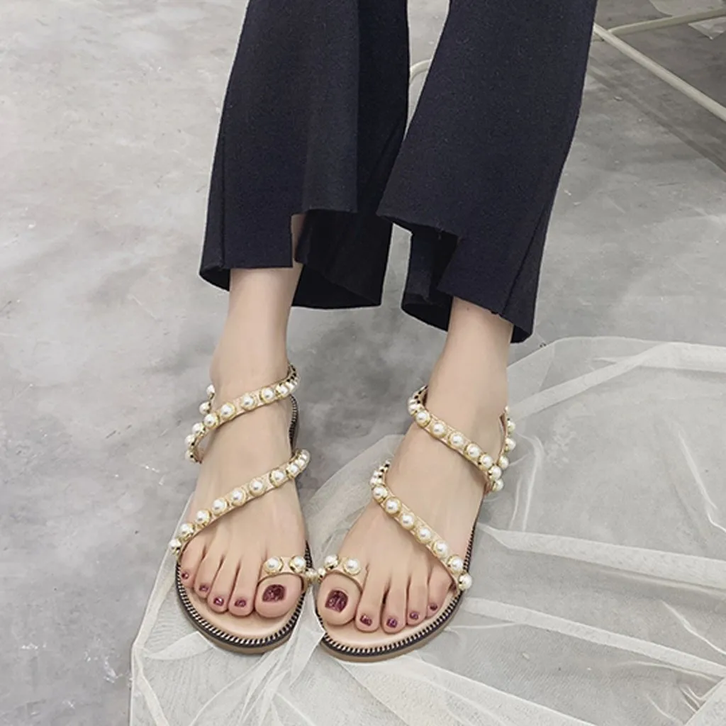 

Fashion Clip Toe Sandals for women Summer low heel sandal with pearl Students Roman slip on Shoes bohemia Sandals for Beach#G30