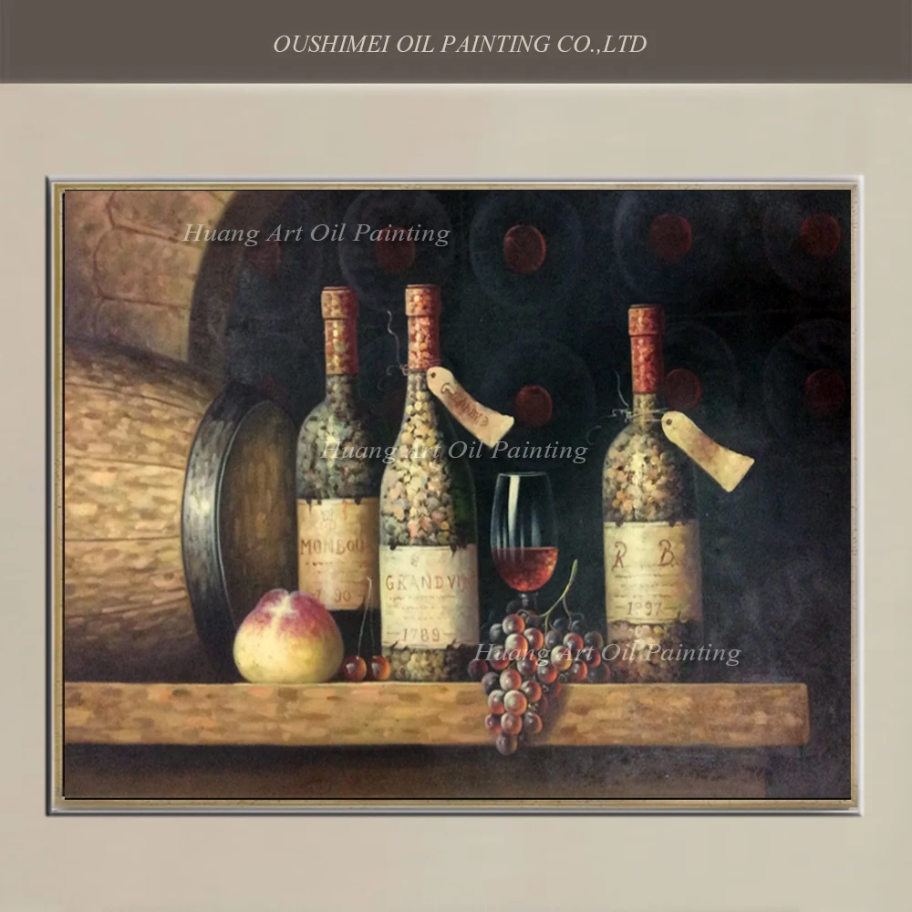 

Hand Painted Classical Oil Painting Wall Decor Red Wine Estates Art Still Fruit Painting On Canvas Restaurant Decor Paintings