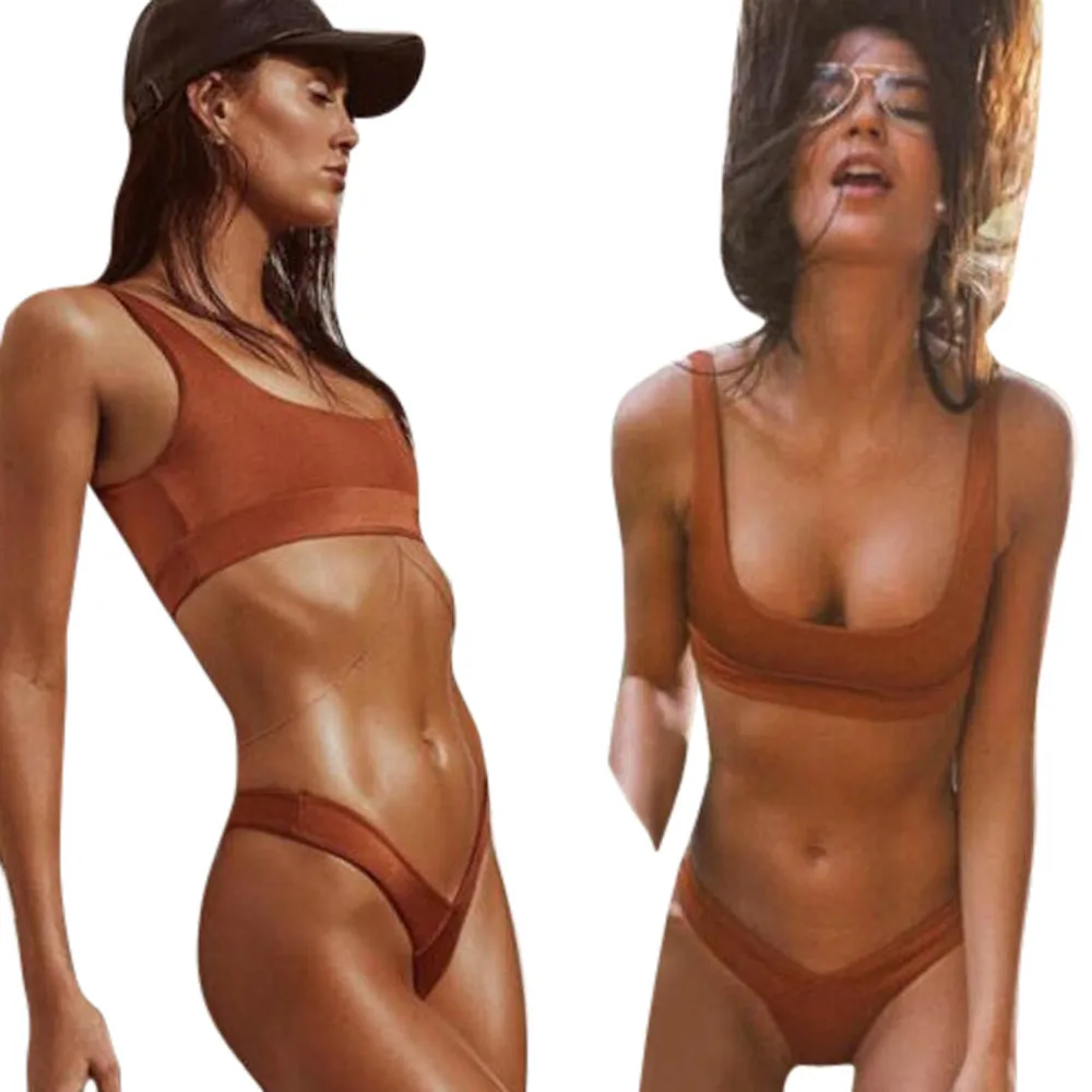 

solid Low Waist Sexy Women Female StrapBikini Set Swimwear Swimsuit Beachwear sexy Split bikini Plus Large Size biquini
