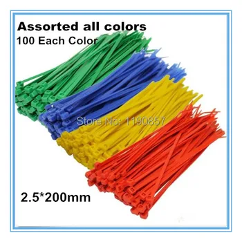 

4 Colors 100 each Color CABLE TIES - Red/Green/Blue/Yellow ZIP TIE 200mm x2.5mm High Quality Free shipping