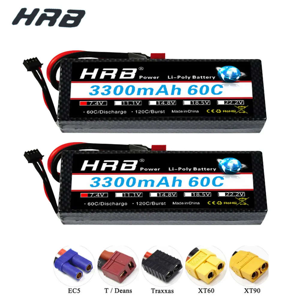 

2 units HRB 2S 7.4V 3300mAh 60C RC Lipo Battery Hard Case T XT60 Deans EC5 XT90 TRX For Traxxas TRX4 Buggy Cars Airplane Boat