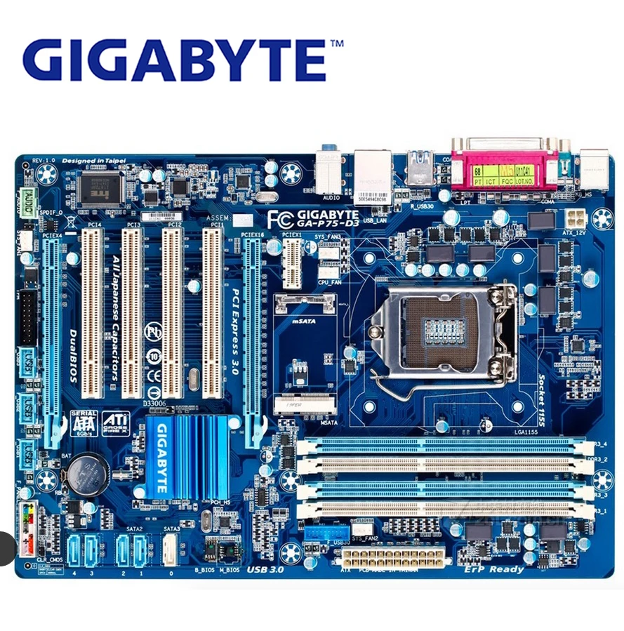 LGA 1155 For Intel DDR3 Gigabyte GA-P75-D3 Original Motherboard USB2.0 USB3.0 SATA3 P75-D3 32GB B75 22nm Desktop Mainboard