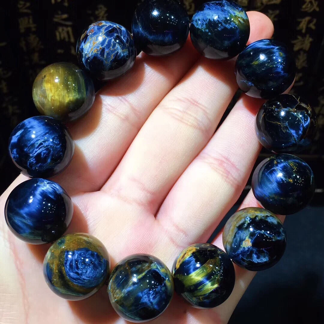 

17mm Natural Namibia Pietersite Blue Yellow Beads Gemstone Round Bead Bracelets Man Women B31502