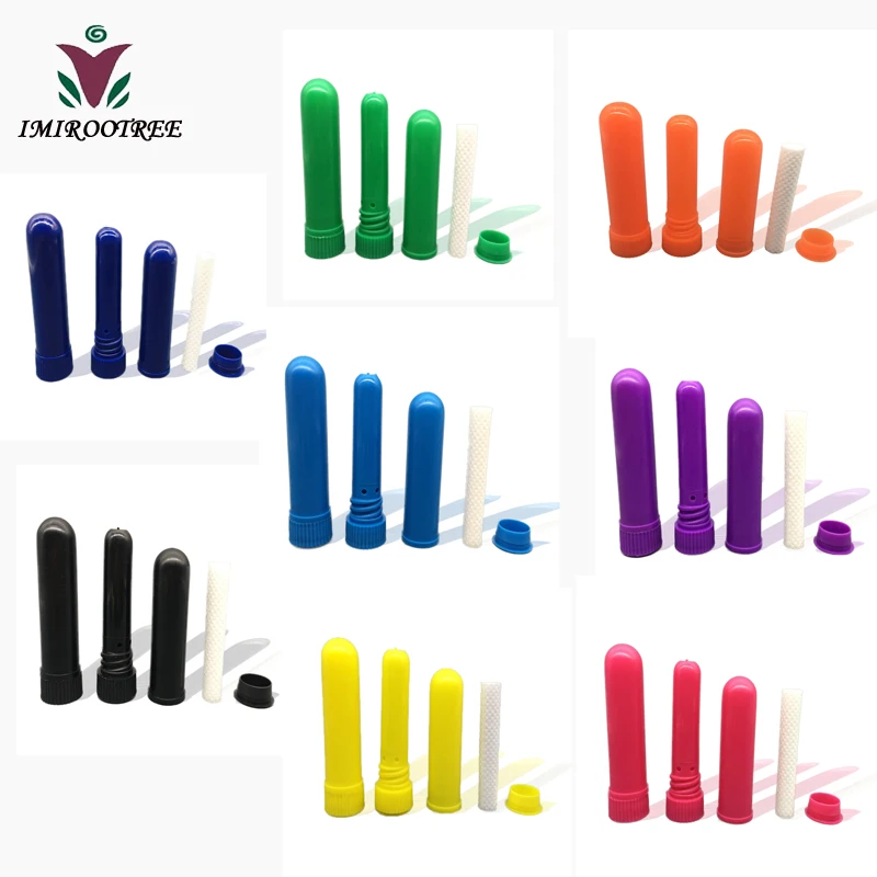 

60+4 sets/lot free shipping for 10 colors nasal inhaler blank with high quality cotton wicks for essential oil
