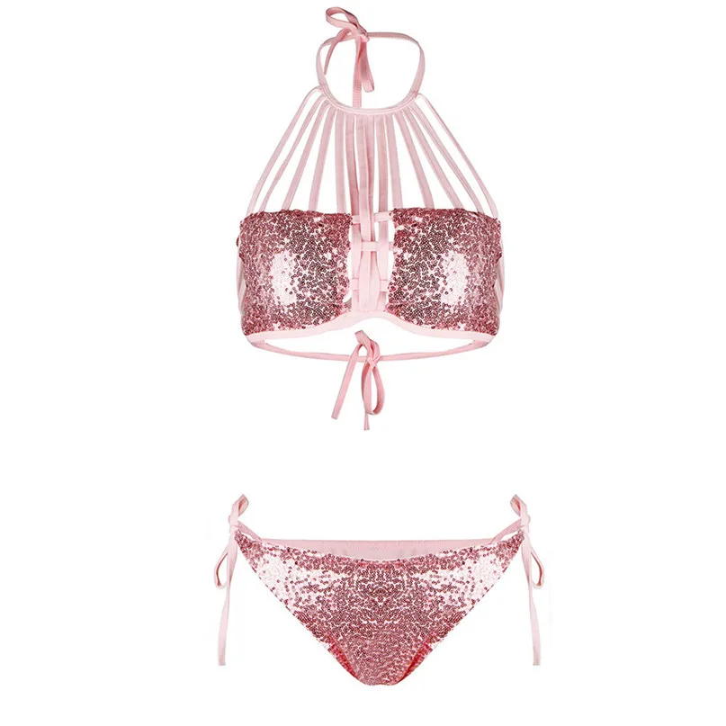 Women Swimsuit Bandage Bling Sequin Bikini Set Push-up Padded Bra Swimsuit Swimsuit Women Summer 2018 Beachwear NEW #2J97 (16)