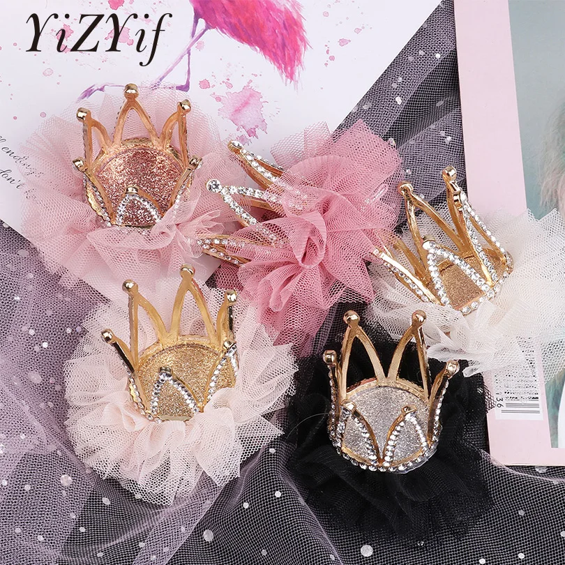 

YiZYiF Kids Girls Diamond Crown Hair Pin Princess Flower Hair Clips Rhinestone Crystal Tiara Kids Party Hair Accessory