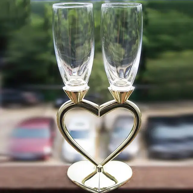 New Heart Design Silver Plated Wedding Toasting Flutes Champagne