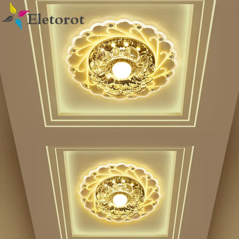 

3W LED Aisle Lights Mini Flower-shaped Creative Lotus Crystal Ceiling Lamp Surface Mount Light For Corridor Living Room Bedroom