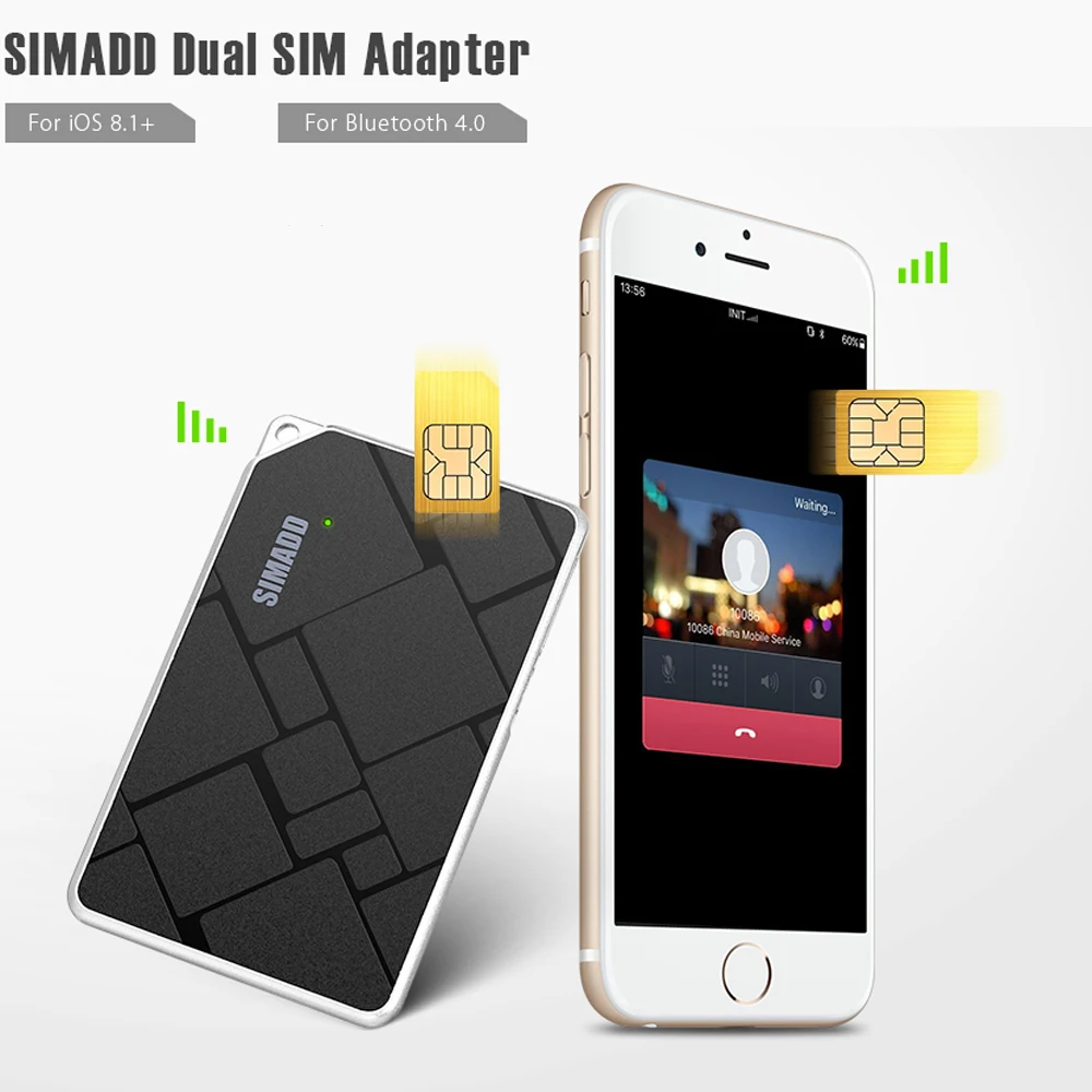 imágenes para Ultrafino SIMADD Adaptador de Tarjeta Dual SIM Bluetooth 4.0 de Marcación con Función de Obturador de La Cámara para el iphone 7/7 plus/iPad/iPod Touch imágenes para Ultrafino SIMADD Adaptador de Tarjeta Dual SIM Bluetooth 4.0 de Marcación con Función de Obturador de La Cámara para el iphone 7/7 plus/iPad/iPod Touch