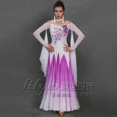 Стандартное бальное платье для женщин и девушек, стиль жгут, открытая спина, сальса, Танго, Румба, Фламенго, костюмы для латинских танцев - Цвет: purple 2