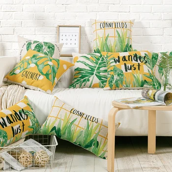 

2017New Home Decorative Pillow Cover Nordic Rural Green plant Pattern 8776 Linen Pillow Case Office Sofa Cushion Cover