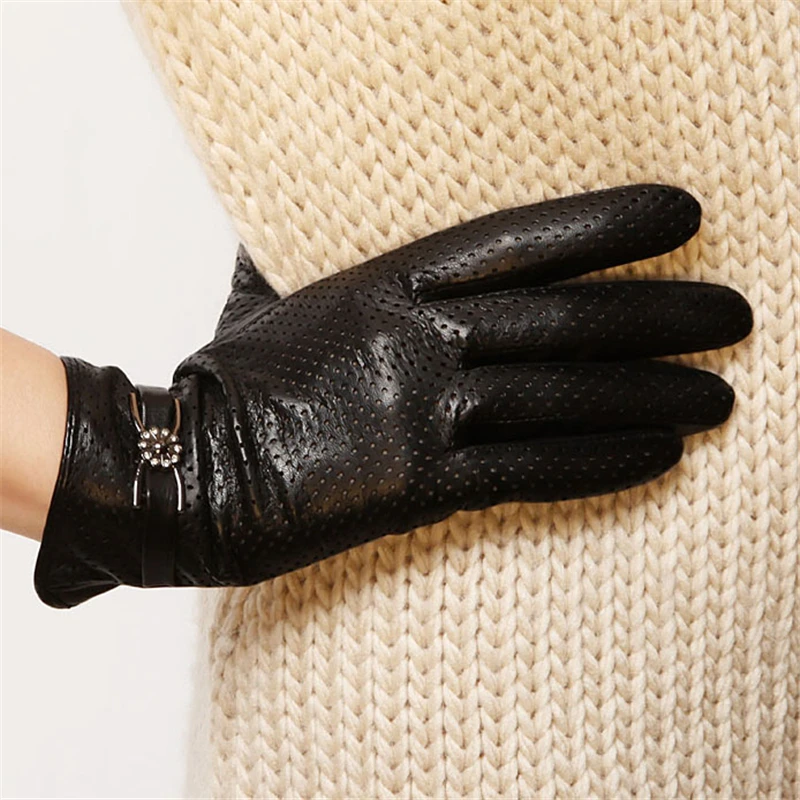 Брендовые перчатки из натуральной кожи, весна-осень, тонкие модные трендовые женские перчатки из овчины, перчатки для вождения, L093NN