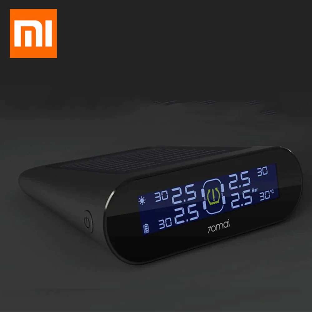 

Xiaomi 70mai TPMS Tire Pressure Tester Monitor Solar Power Dual USB Charging 4 Built-in Sensors System Alarm with Car Gauge Sens