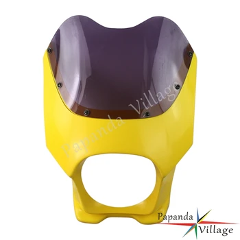 

Papanda Motorbike Yellow 6" Front Headlight Fairing Protector Headlamp Windscreen for Harley Cafe Racer Drag Racing Bikes