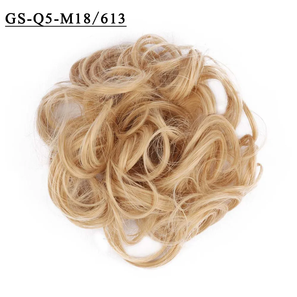 Free Beauty Curly Chignon Brown Blond Hazel Ombre Synthetic Hair Bun Extensions Rubber Band Heat Resistant Fiber for Women Girls - Цвет: GS-Q5-M18-613