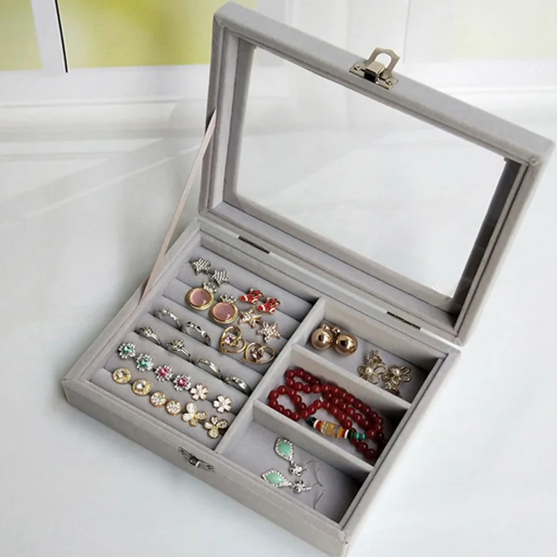 Top sale Gray Velvet Ring Multi Jewelry Boxes Packaging Earring Bracelet Necklace or other Ornaments Storage Jewellery Organizer